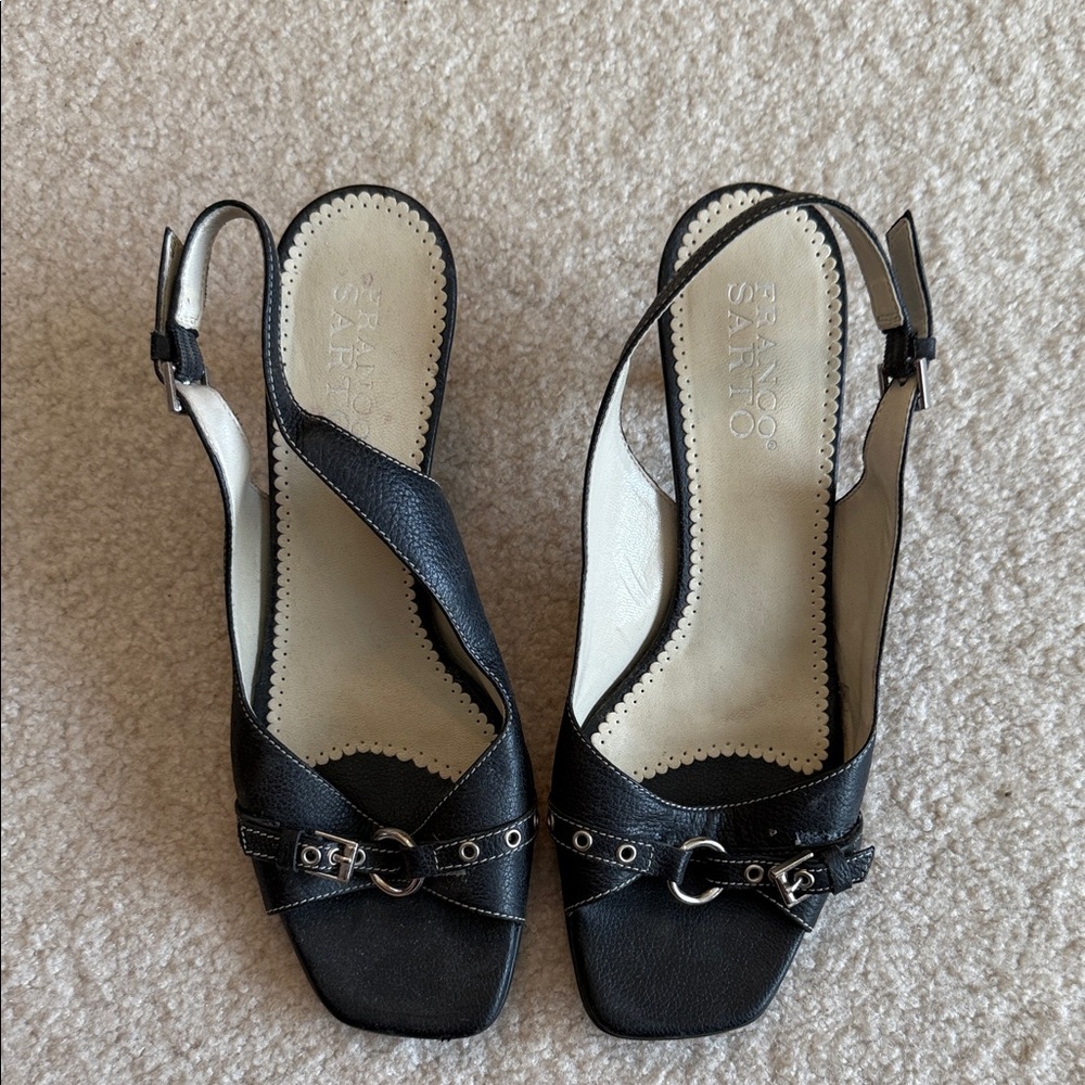 Franco Sarto Black Leather Slingback Heels
